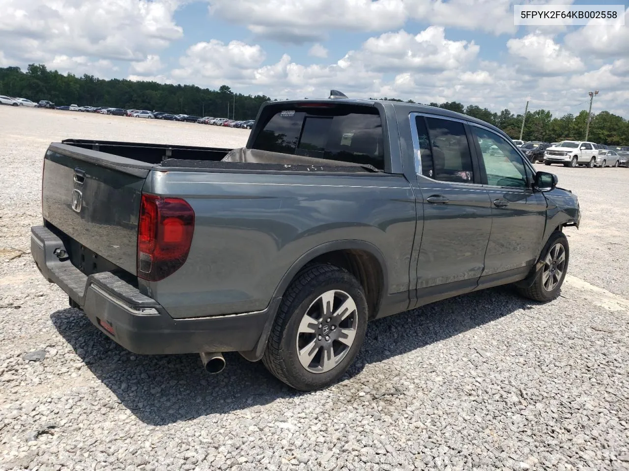 2019 Honda Ridgeline Rtl VIN: 5FPYK2F64KB002558 Lot: 61695134