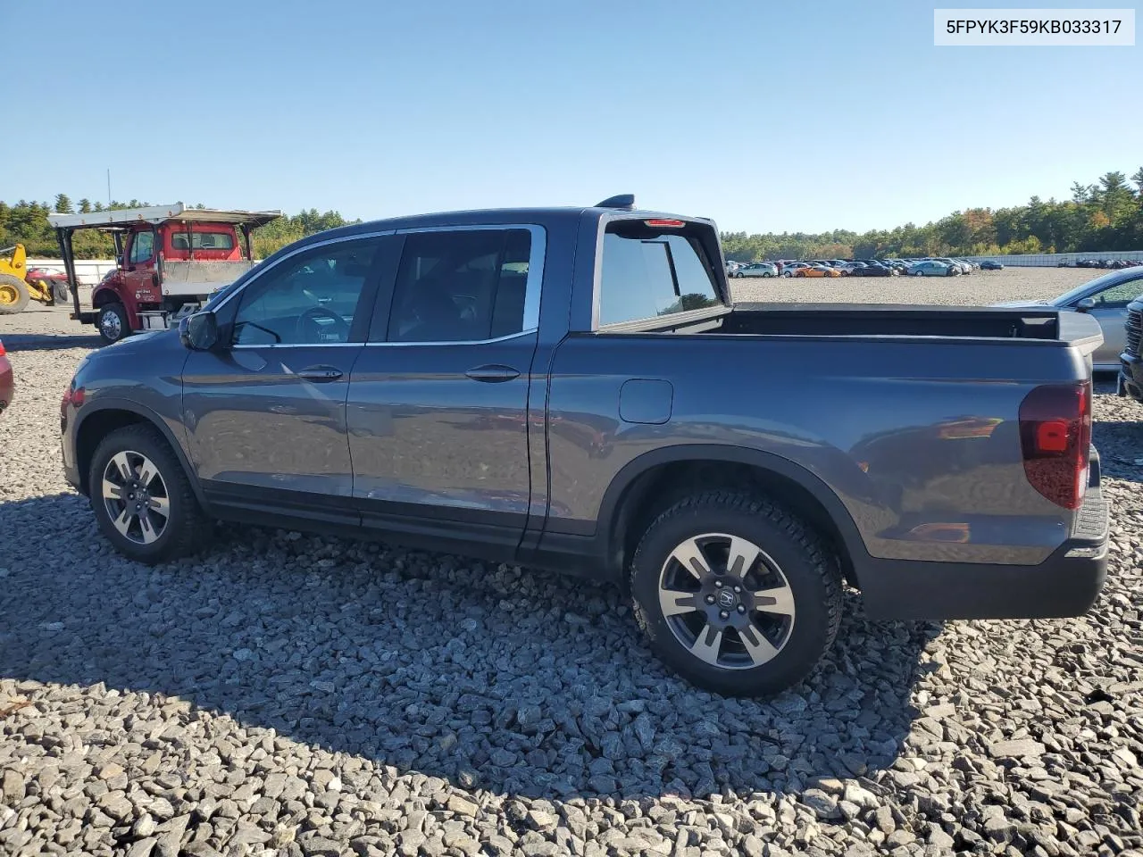 2019 Honda Ridgeline Rtl VIN: 5FPYK3F59KB033317 Lot: 72514374