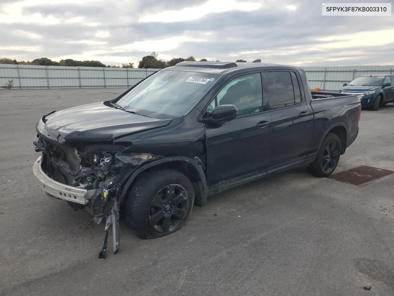 2019 Honda Ridgeline Black Edition VIN: 5FPYK3F87KB003310 Lot: 72900764