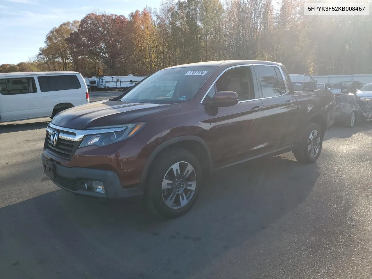 2019 Honda Ridgeline Rtl VIN: 5FPYK3F52KB008467 Lot: 77897174