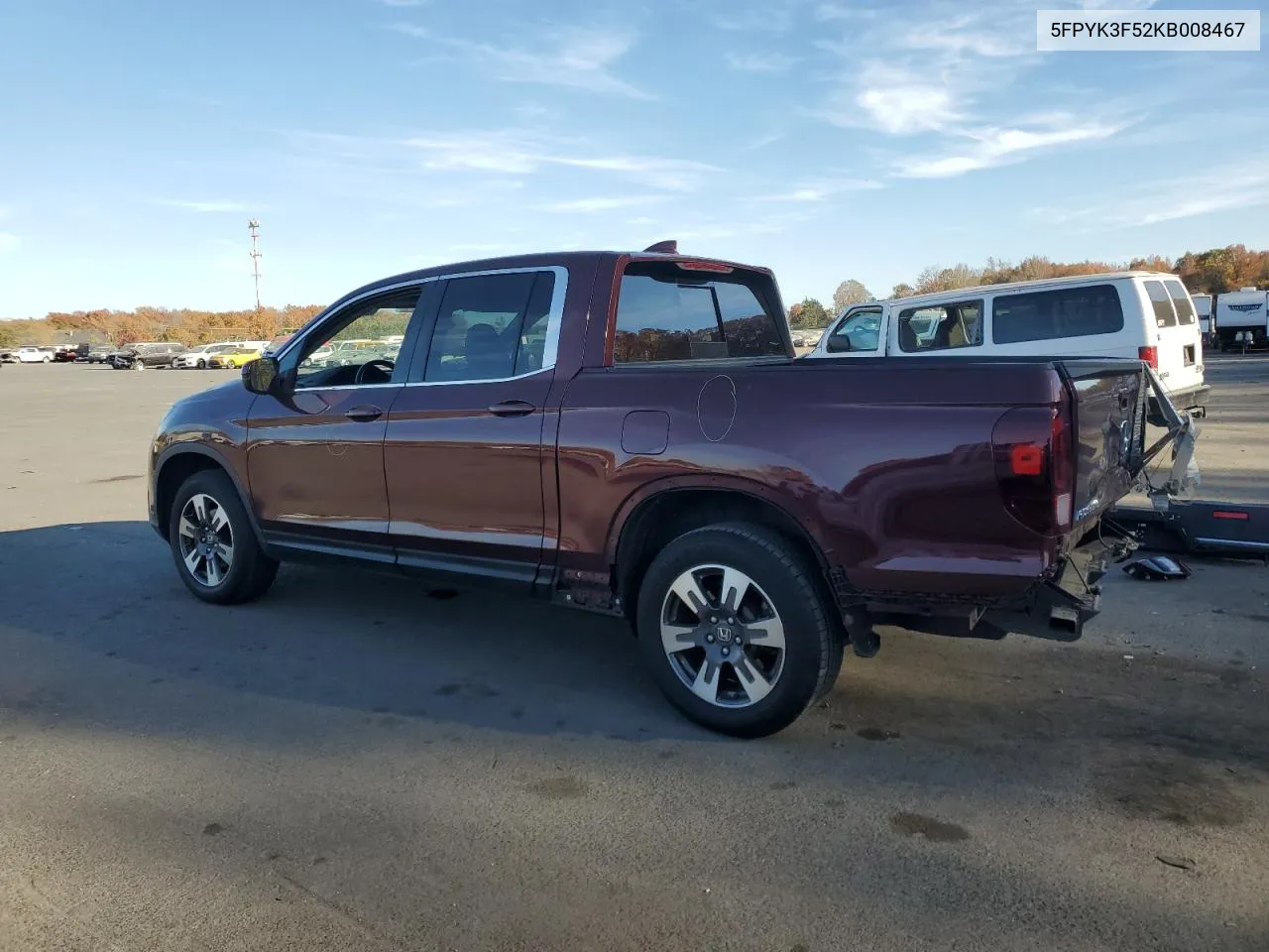 2019 Honda Ridgeline Rtl VIN: 5FPYK3F52KB008467 Lot: 77897174