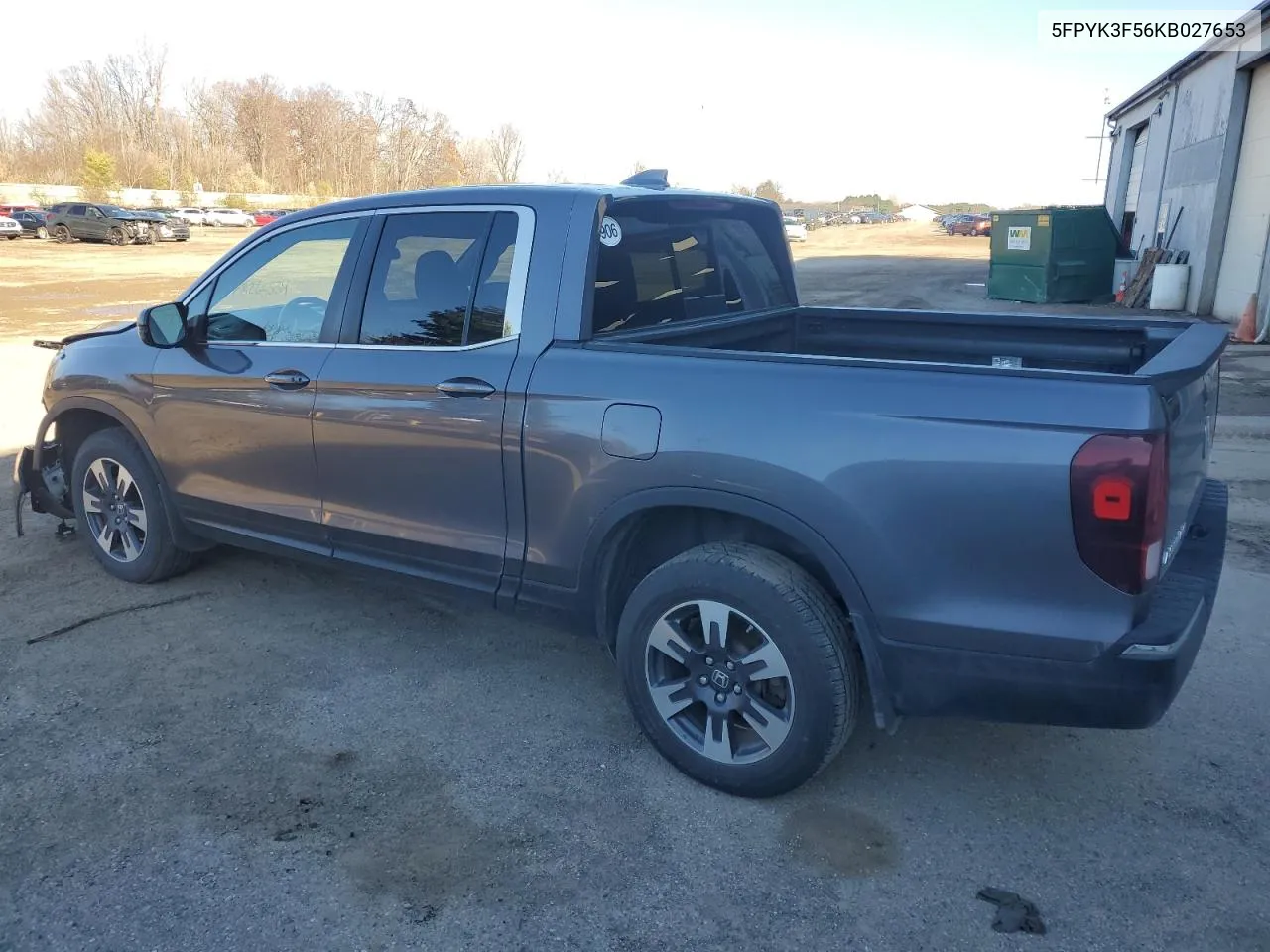 2019 Honda Ridgeline Rtl VIN: 5FPYK3F56KB027653 Lot: 78265534