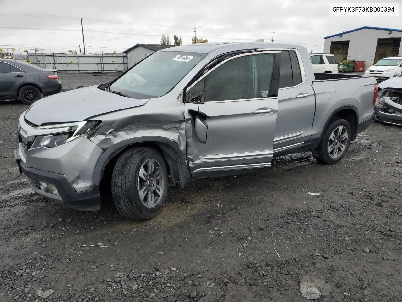 2019 Honda Ridgeline Rtl VIN: 5FPYK3F73KB000394 Lot: 78801084