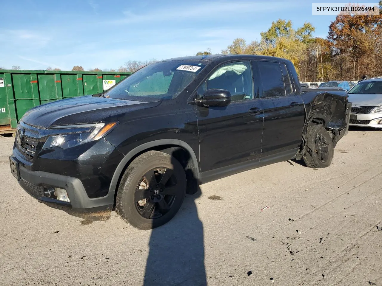 2020 Honda Ridgeline Black Edition VIN: 5FPYK3F82LB026494 Lot: 77958754