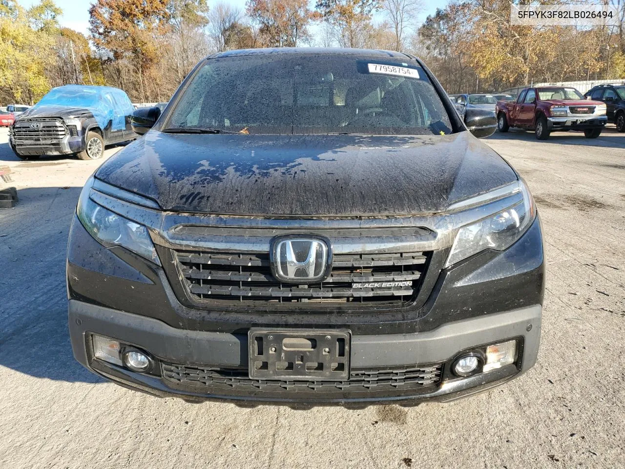 2020 Honda Ridgeline Black Edition VIN: 5FPYK3F82LB026494 Lot: 77958754