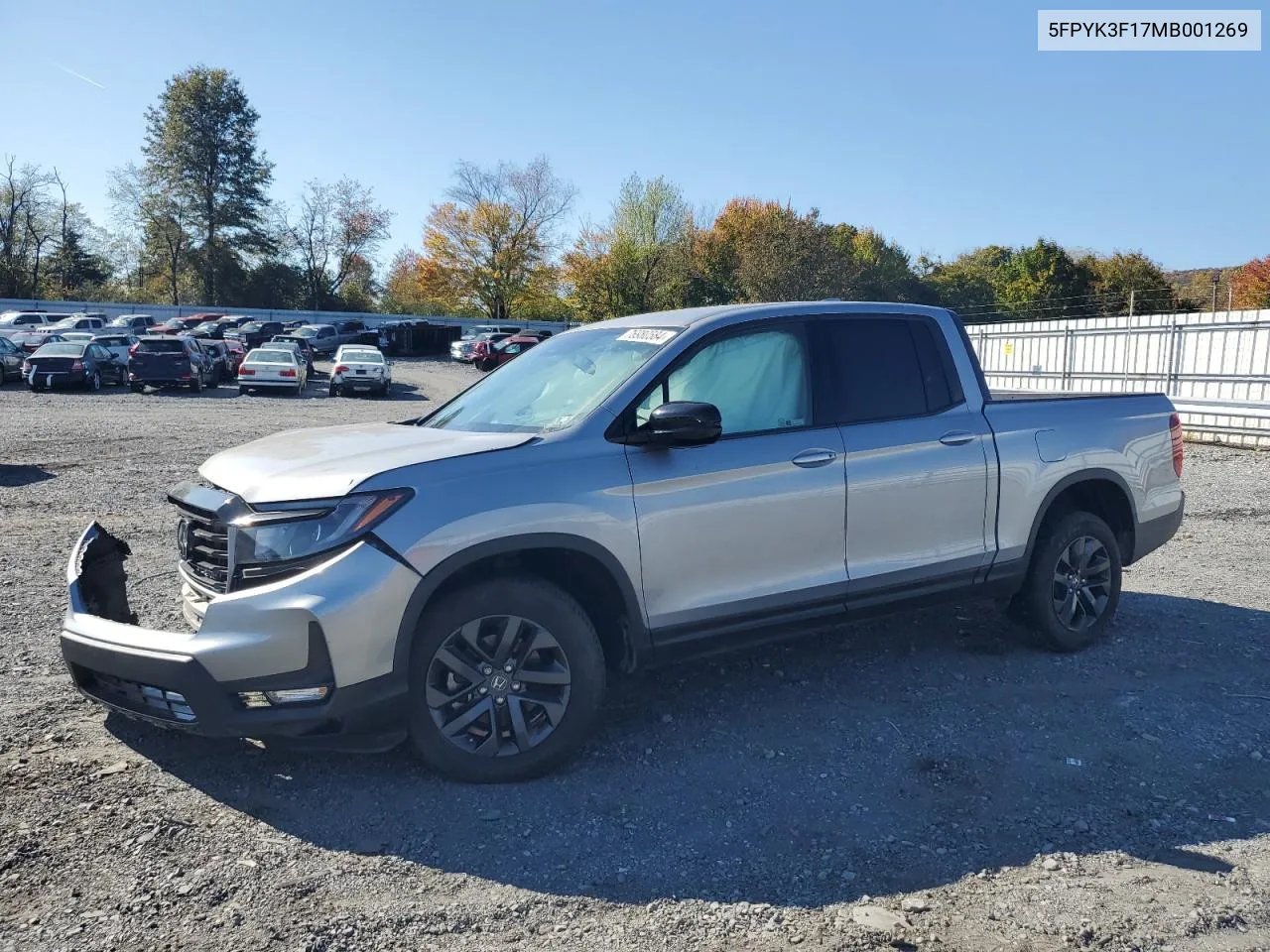 2021 Honda Ridgeline Sport VIN: 5FPYK3F17MB001269 Lot: 76980584