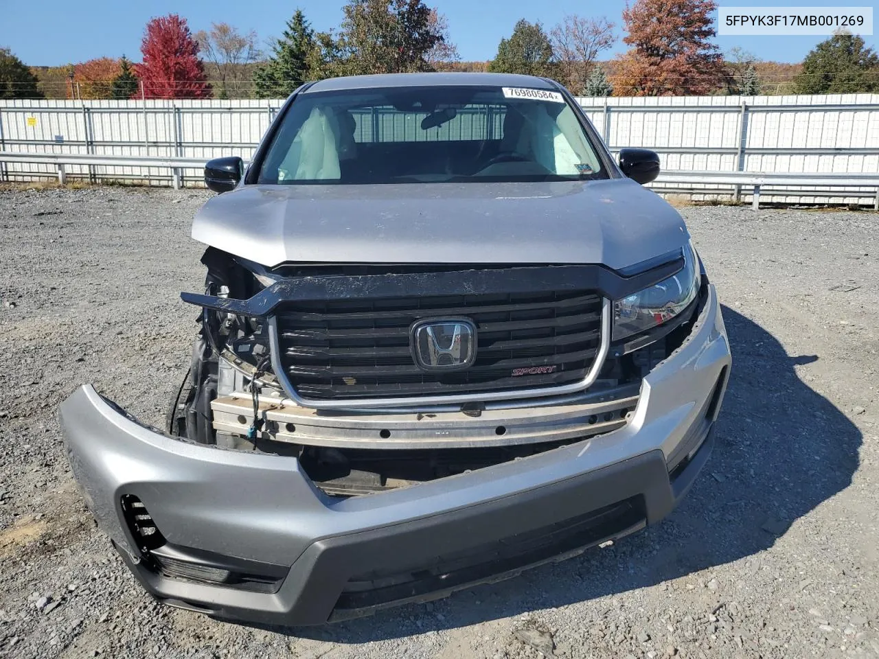 2021 Honda Ridgeline Sport VIN: 5FPYK3F17MB001269 Lot: 76980584