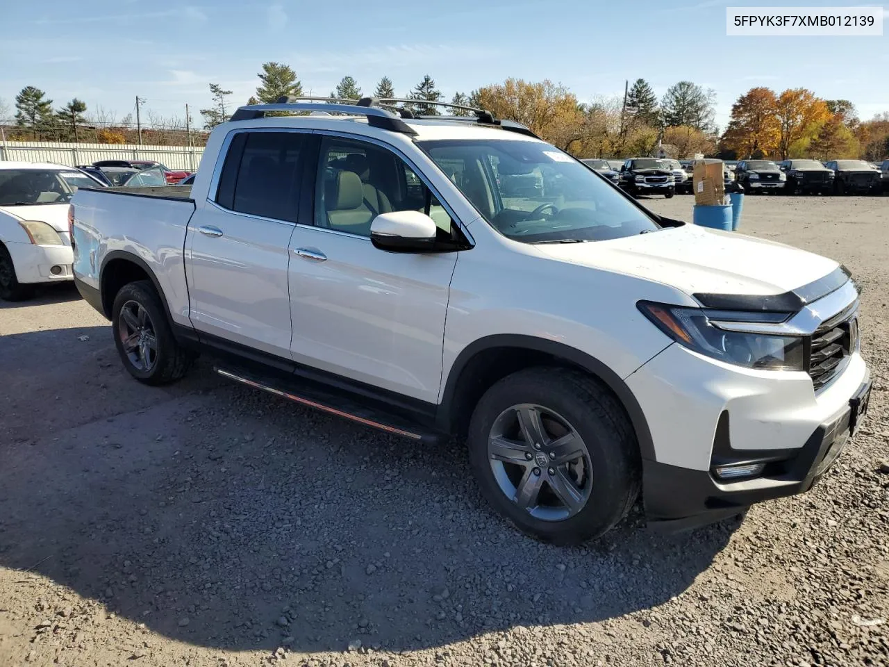 2021 Honda Ridgeline Rtl VIN: 5FPYK3F7XMB012139 Lot: 78420904