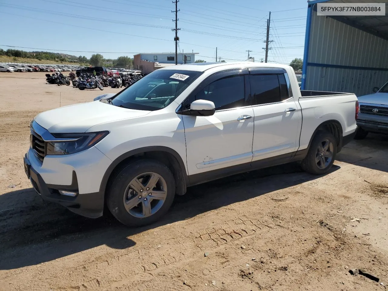 2022 Honda Ridgeline Rtl VIN: 5FPYK3F77NB003884 Lot: 73361944