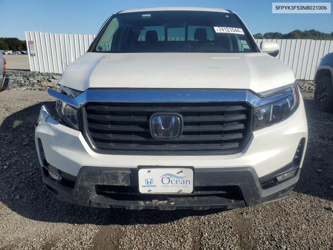 2022 Honda Ridgeline Rtl VIN: 5FPYK3F53NB021006 Lot: 74121544