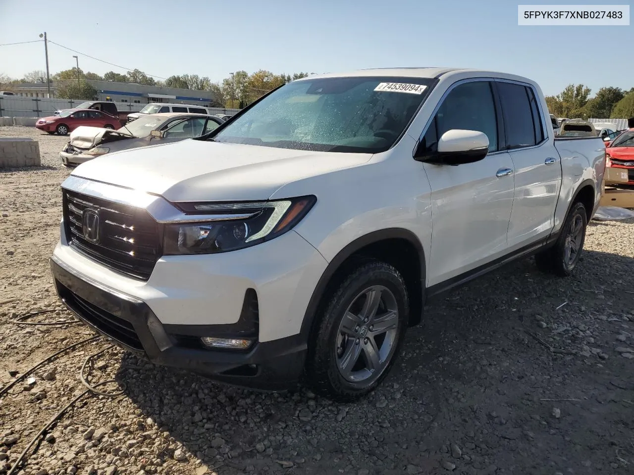 2022 Honda Ridgeline Rtl VIN: 5FPYK3F7XNB027483 Lot: 74539094