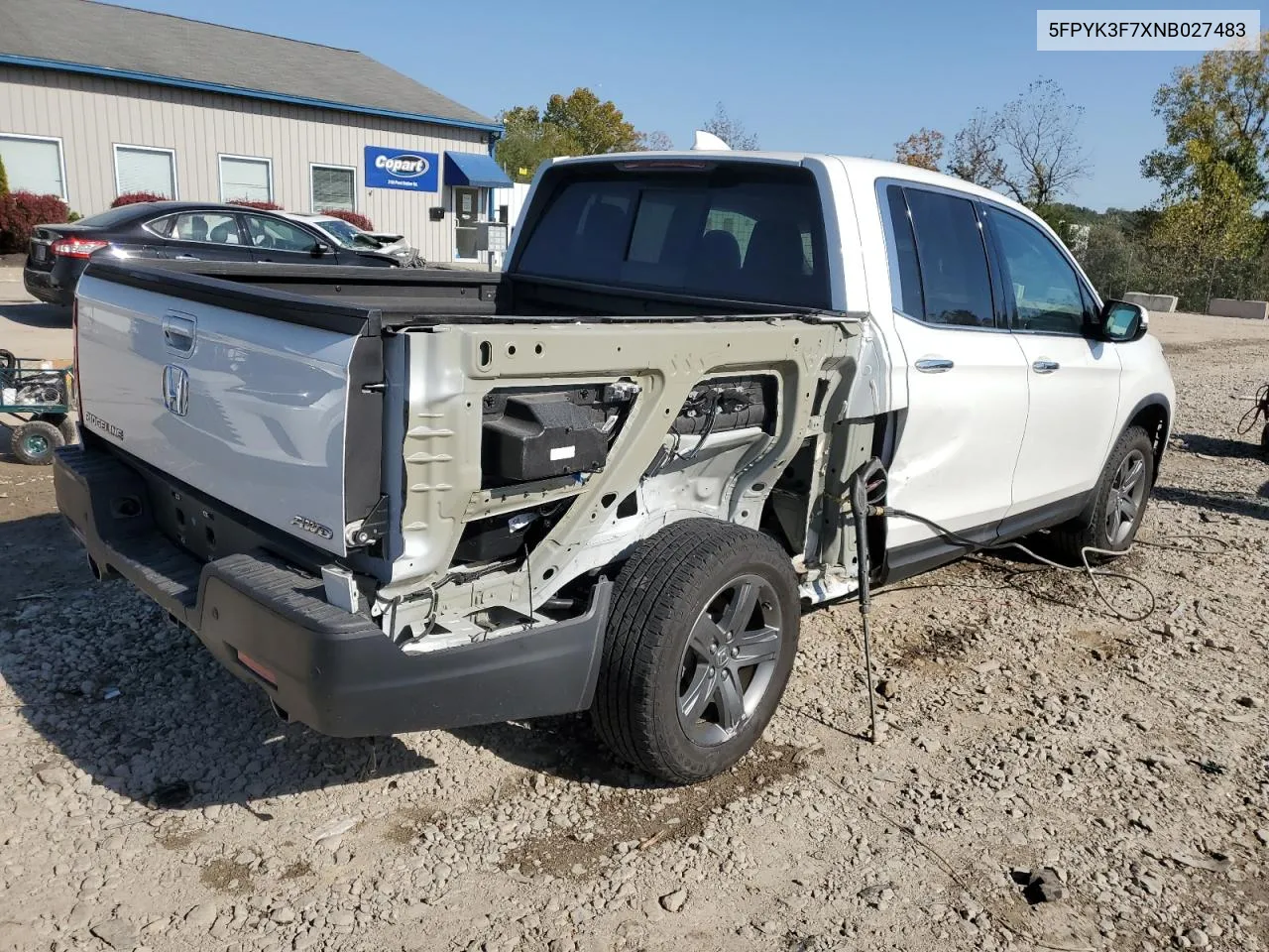 2022 Honda Ridgeline Rtl VIN: 5FPYK3F7XNB027483 Lot: 74539094