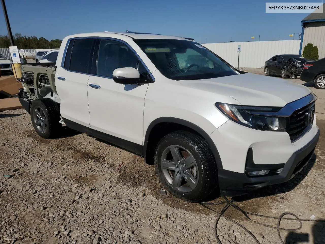 2022 Honda Ridgeline Rtl VIN: 5FPYK3F7XNB027483 Lot: 74539094