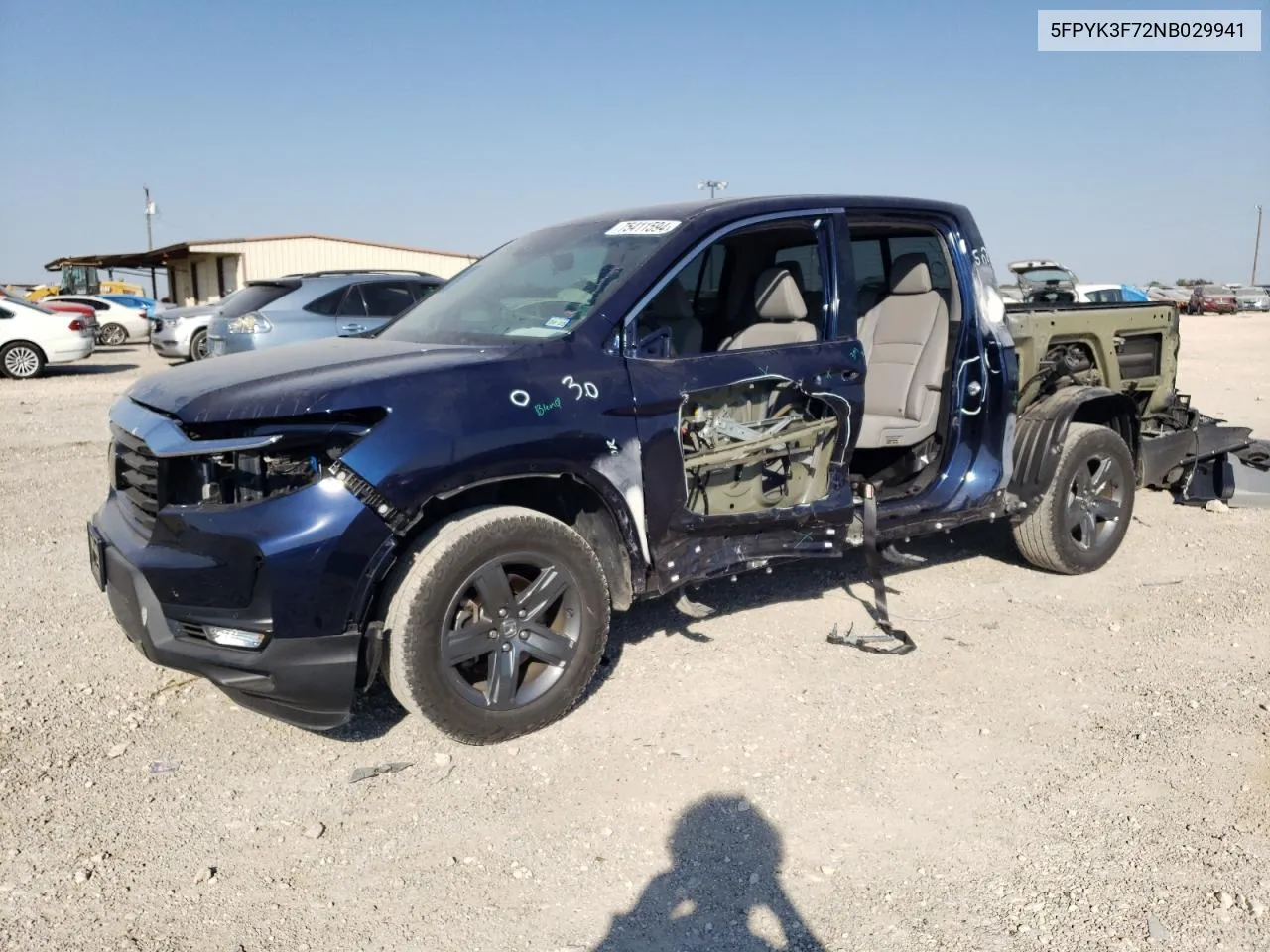 2022 Honda Ridgeline Rtl VIN: 5FPYK3F72NB029941 Lot: 75411594