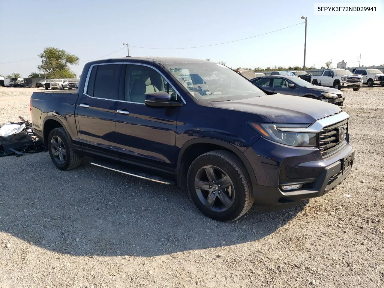 2022 Honda Ridgeline Rtl VIN: 5FPYK3F72NB029941 Lot: 75411594