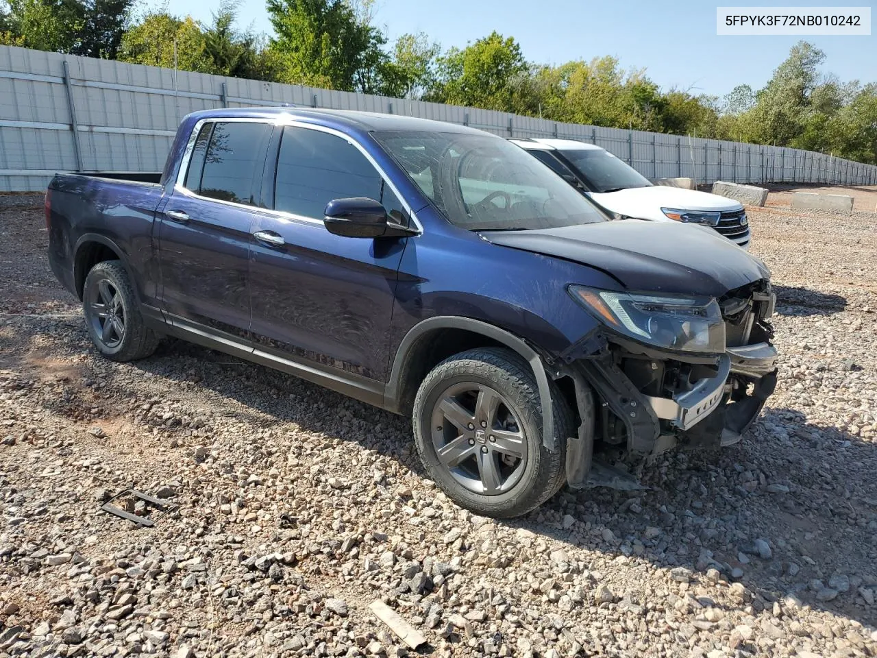 2022 Honda Ridgeline VIN: 5FPYK3F72NB010242 Lot: 75455134