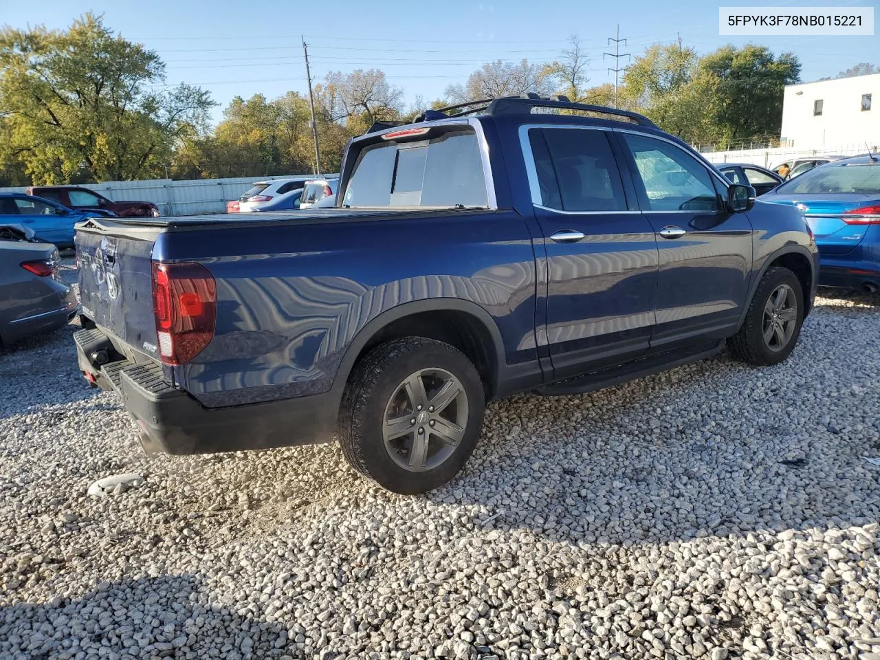 2022 Honda Ridgeline Rtl VIN: 5FPYK3F78NB015221 Lot: 76716234