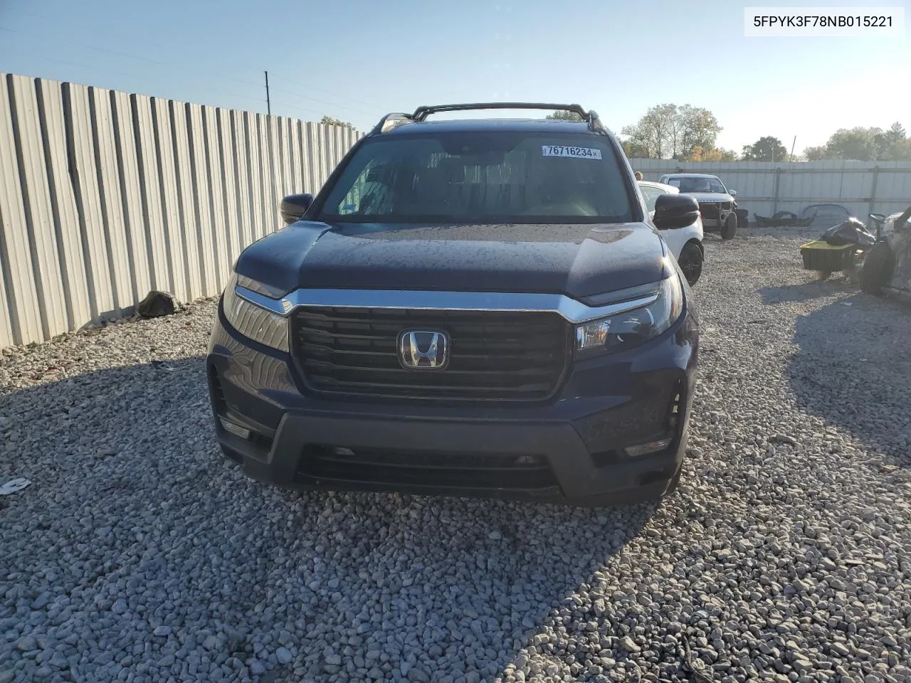 2022 Honda Ridgeline Rtl VIN: 5FPYK3F78NB015221 Lot: 76716234