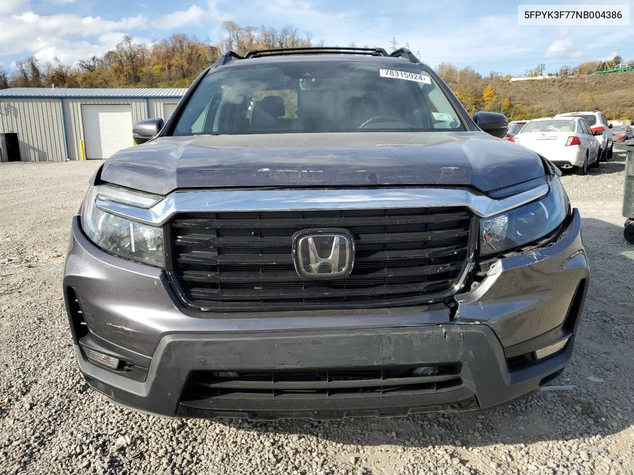 2022 Honda Ridgeline Rtl VIN: 5FPYK3F77NB004386 Lot: 78315924