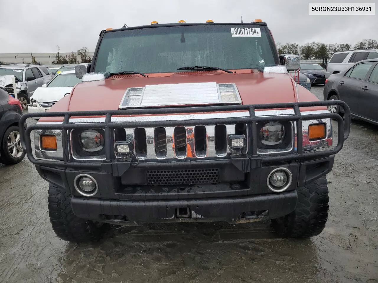 2003 Hummer H2 VIN: 5GRGN23U33H136931 Lot: 80671794