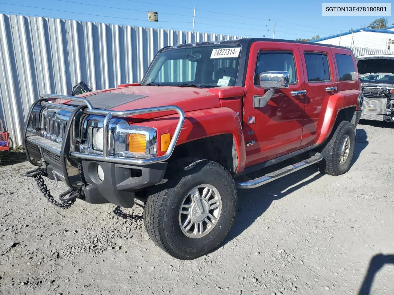 2007 Hummer H3 VIN: 5GTDN13E478180801 Lot: 74227314