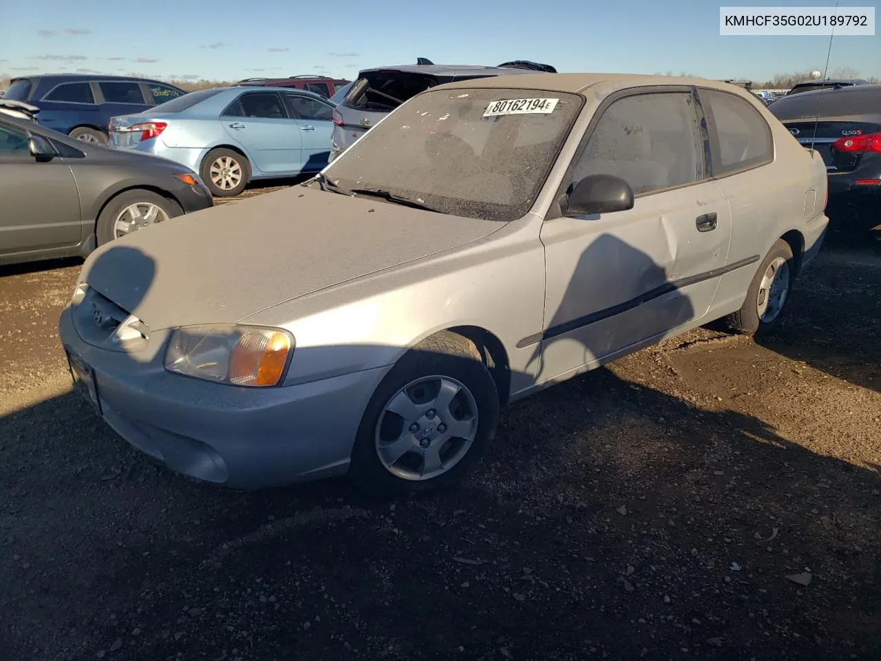 2002 Hyundai Accent L VIN: KMHCF35G02U189792 Lot: 80162194