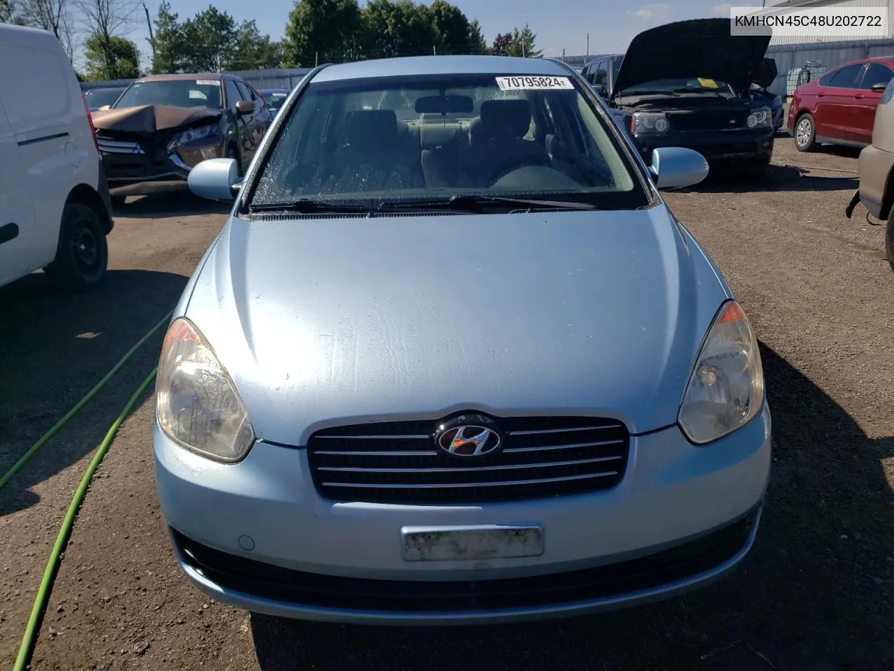 2008 Hyundai Accent Gls VIN: KMHCN45C48U202722 Lot: 70795824