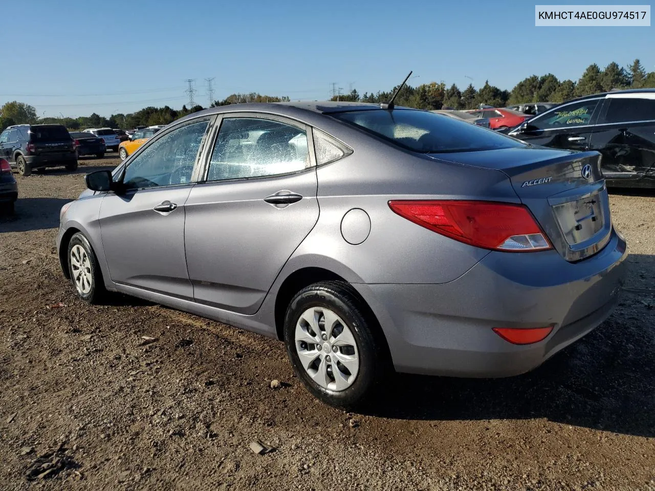 2016 Hyundai Accent Se VIN: KMHCT4AE0GU974517 Lot: 74780834