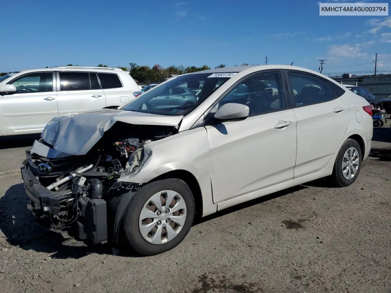 2016 Hyundai Accent Se VIN: KMHCT4AE4GU003794 Lot: 74983734