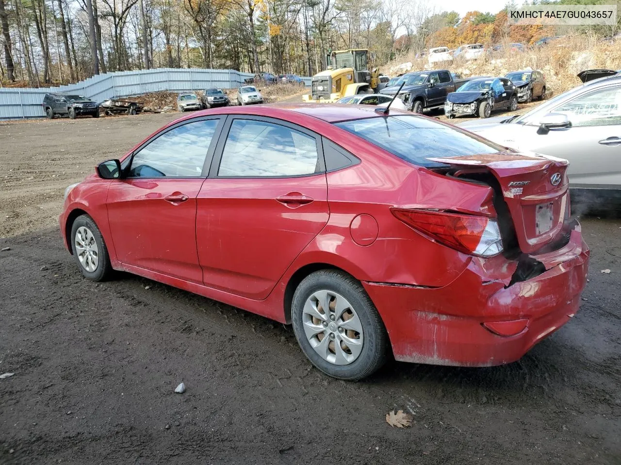 2016 Hyundai Accent Se VIN: KMHCT4AE7GU043657 Lot: 78126854