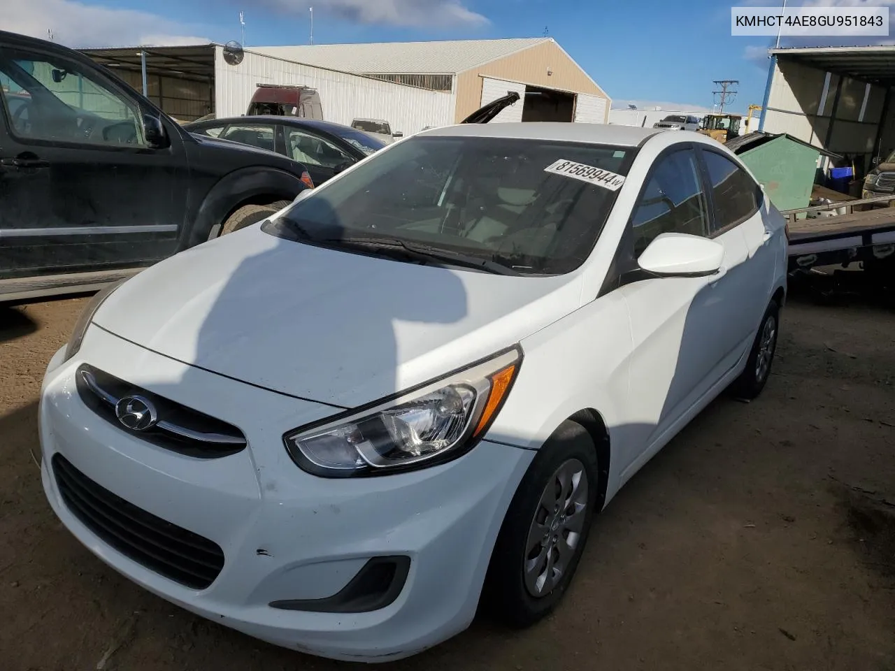 2016 Hyundai Accent Se VIN: KMHCT4AE8GU951843 Lot: 81569944