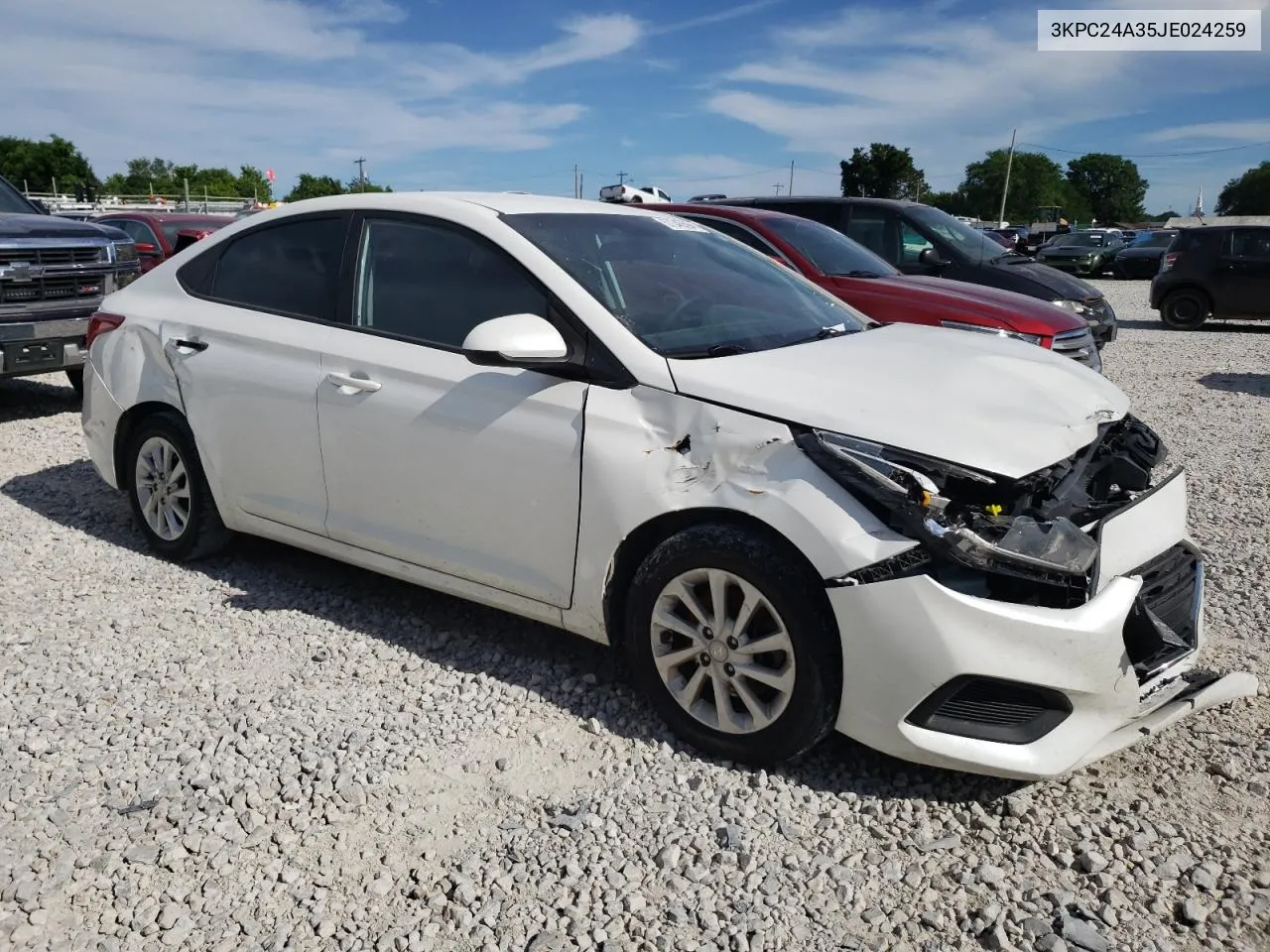 2018 Hyundai Accent Se VIN: 3KPC24A35JE024259 Lot: 57345594