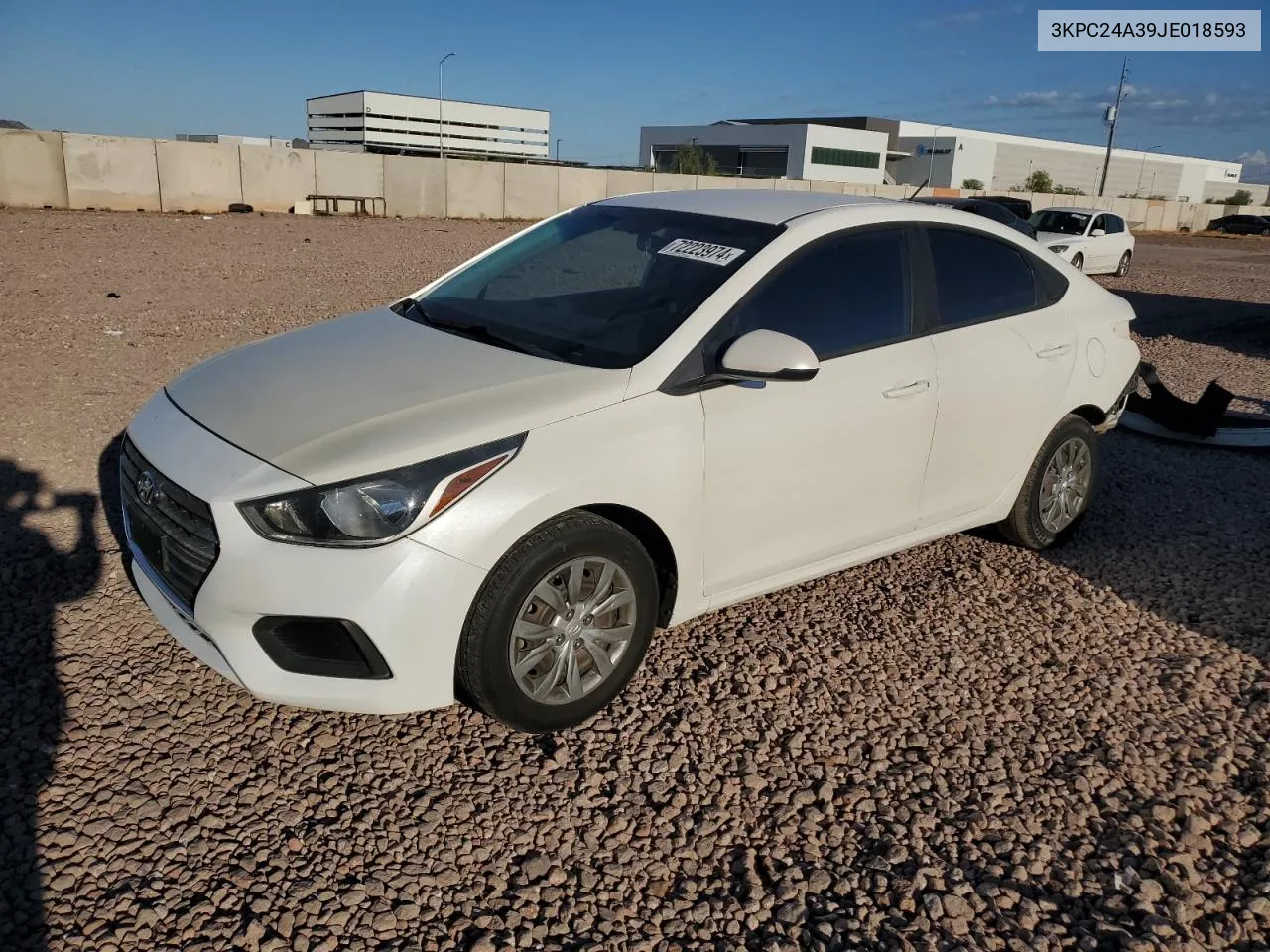 2018 Hyundai Accent Se VIN: 3KPC24A39JE018593 Lot: 72223974