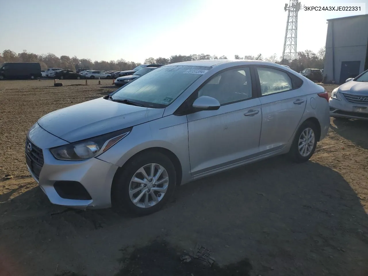 2018 Hyundai Accent Se VIN: 3KPC24A3XJE022331 Lot: 78151394