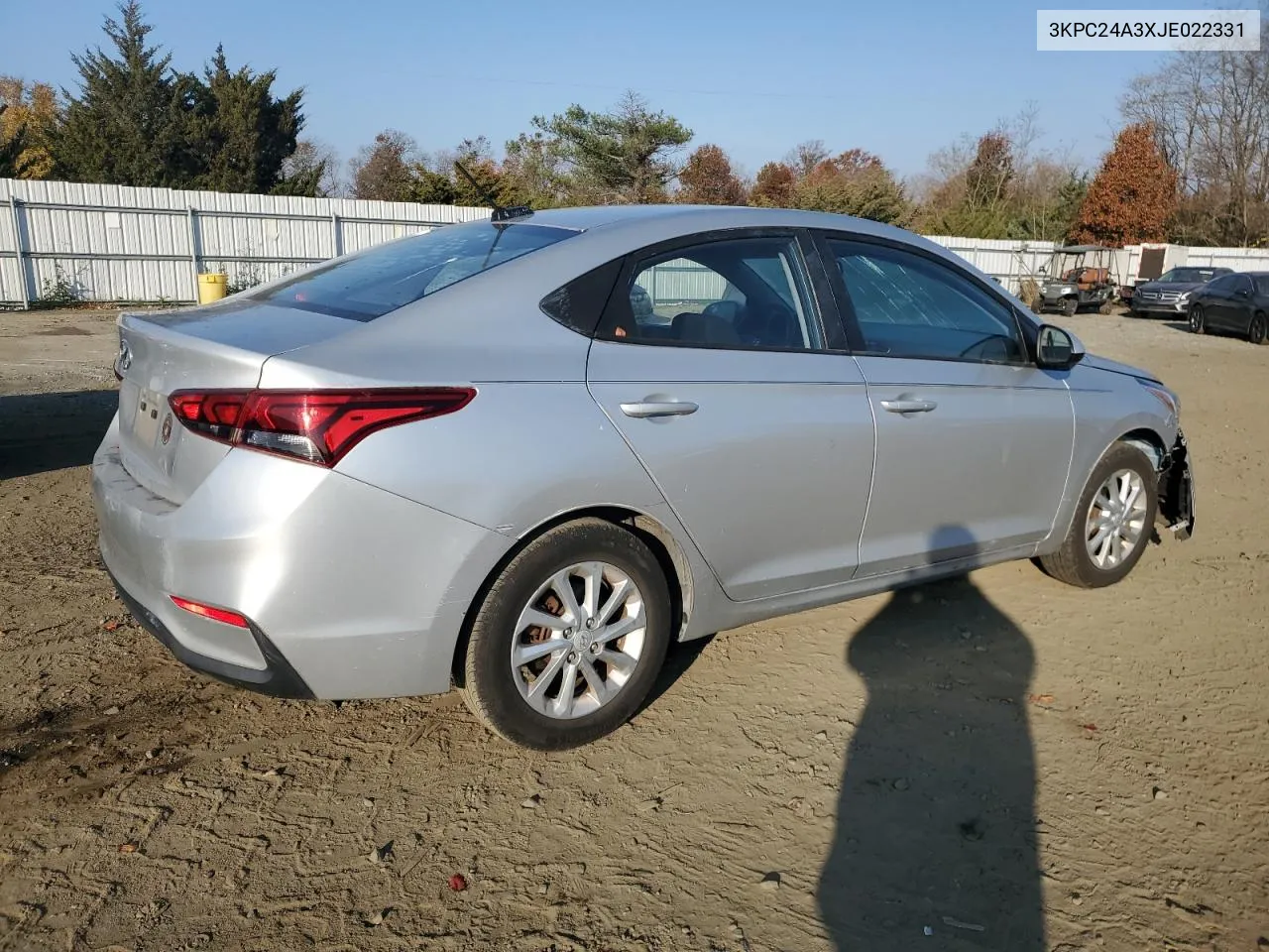 2018 Hyundai Accent Se VIN: 3KPC24A3XJE022331 Lot: 78151394