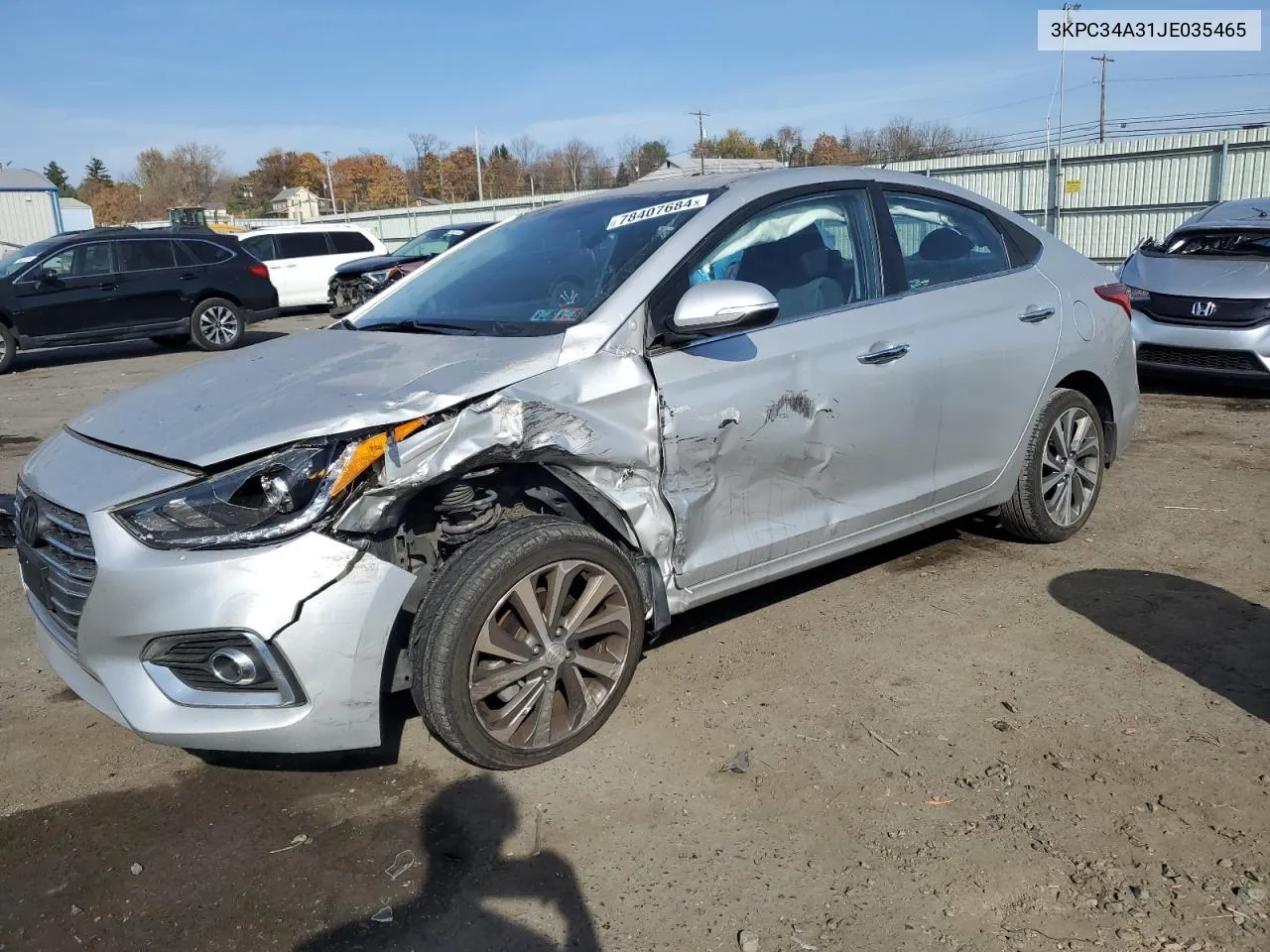 2018 Hyundai Accent Limited VIN: 3KPC34A31JE035465 Lot: 78407684