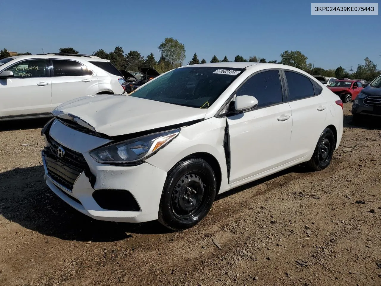 2019 Hyundai Accent Se VIN: 3KPC24A39KE075443 Lot: 73602394