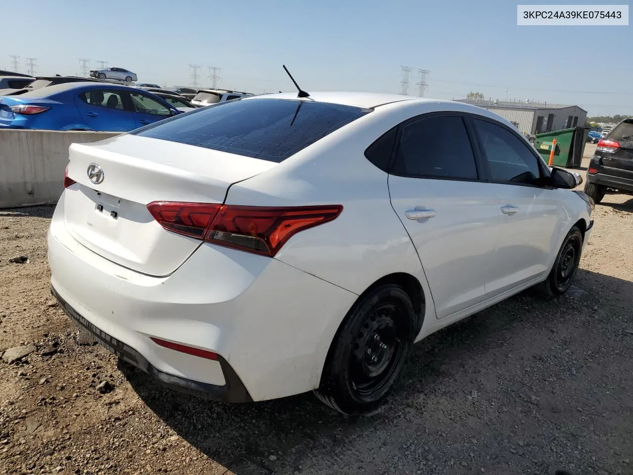 2019 Hyundai Accent Se VIN: 3KPC24A39KE075443 Lot: 73602394