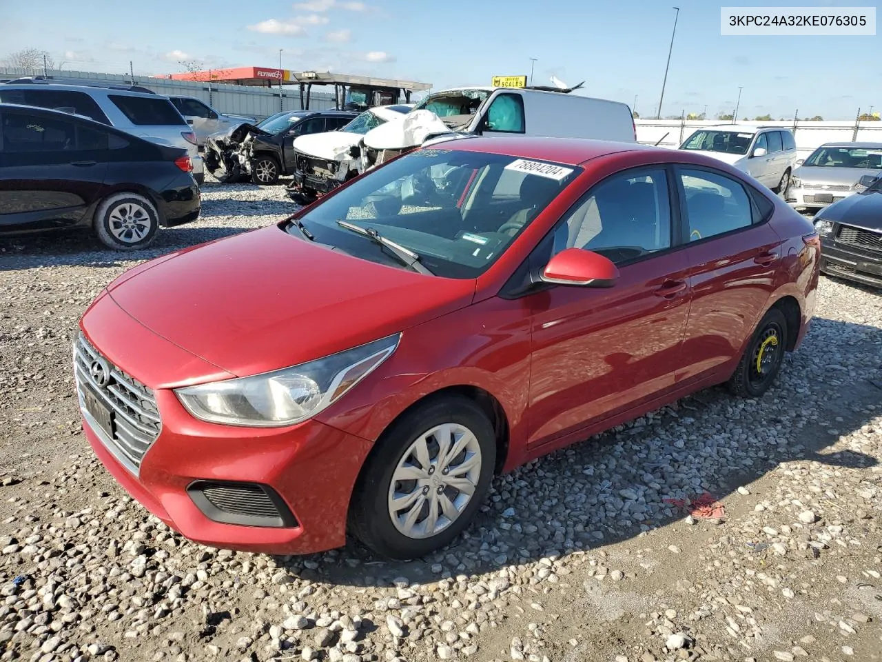 2019 Hyundai Accent Se VIN: 3KPC24A32KE076305 Lot: 78804204