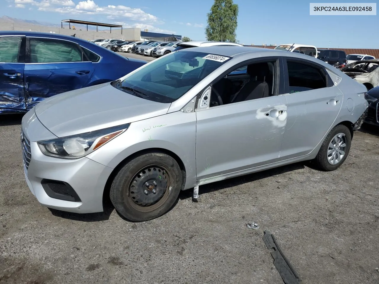 2020 Hyundai Accent Se VIN: 3KPC24A63LE092458 Lot: 69656074