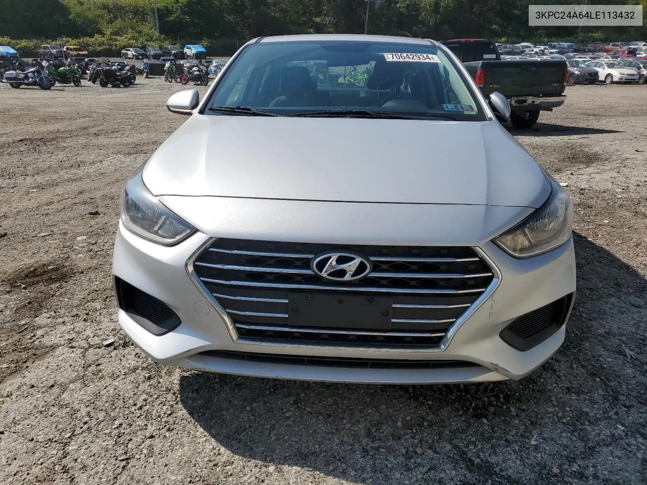 2020 Hyundai Accent Se VIN: 3KPC24A64LE113432 Lot: 70642934