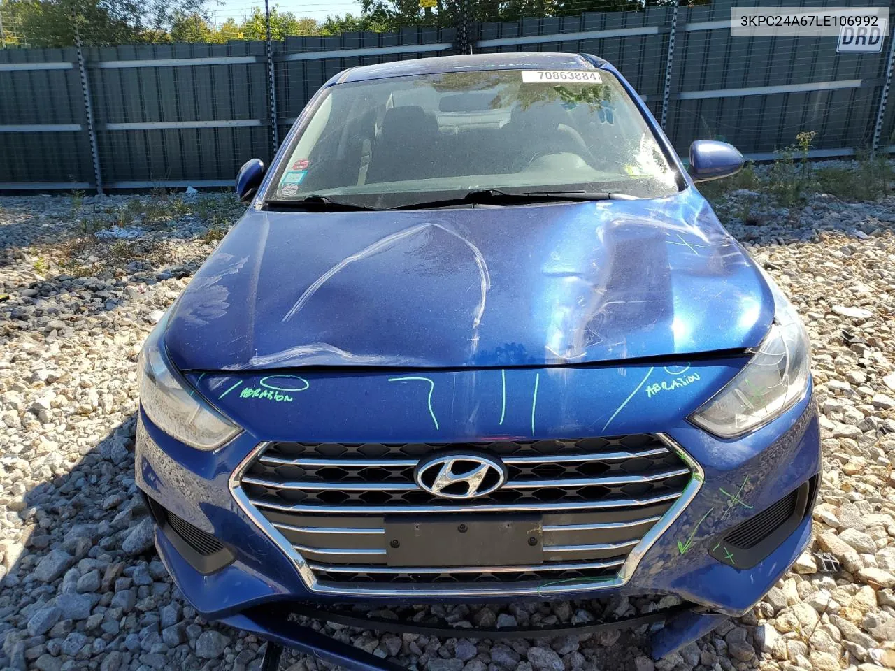 2020 Hyundai Accent Se VIN: 3KPC24A67LE106992 Lot: 70863884