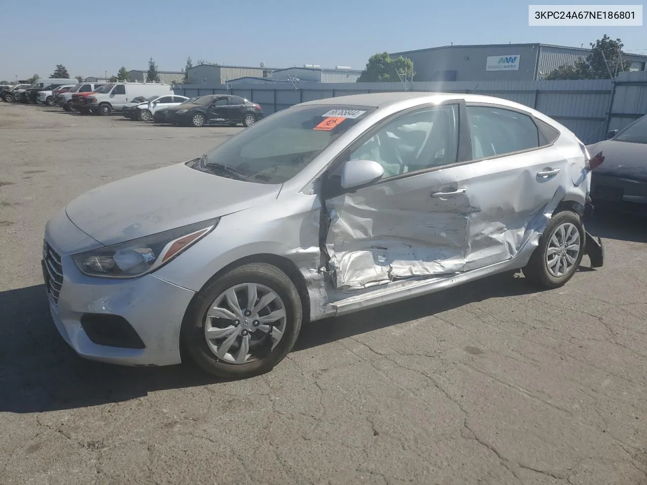 2022 Hyundai Accent Se VIN: 3KPC24A67NE186801 Lot: 68765844