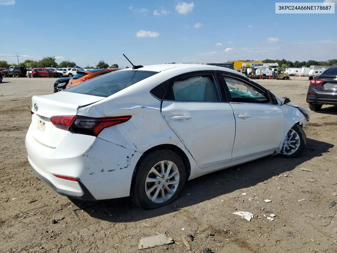 2022 Hyundai Accent Se VIN: 3KPC24A66NE178687 Lot: 71892834