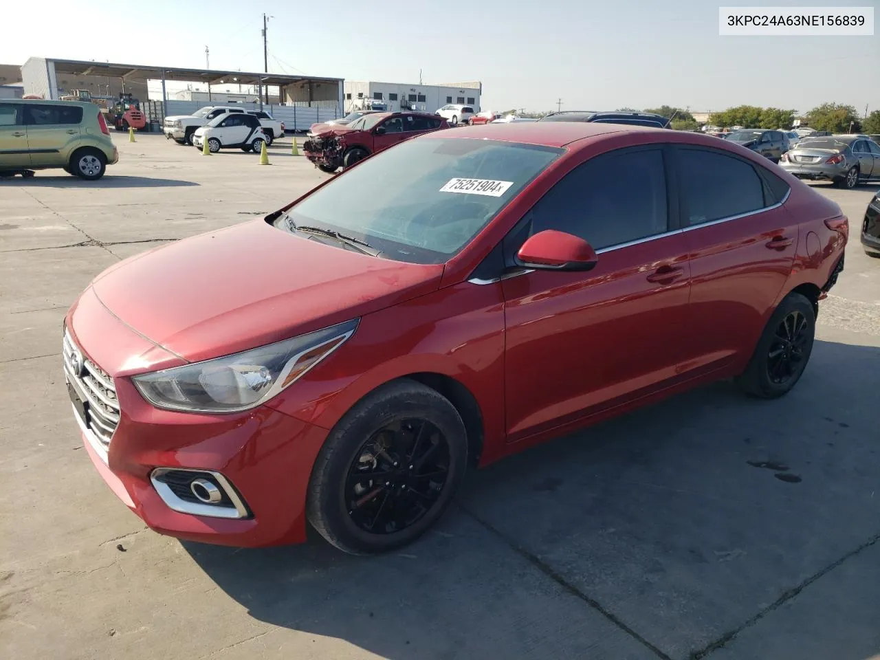 2022 Hyundai Accent Se VIN: 3KPC24A63NE156839 Lot: 75251904