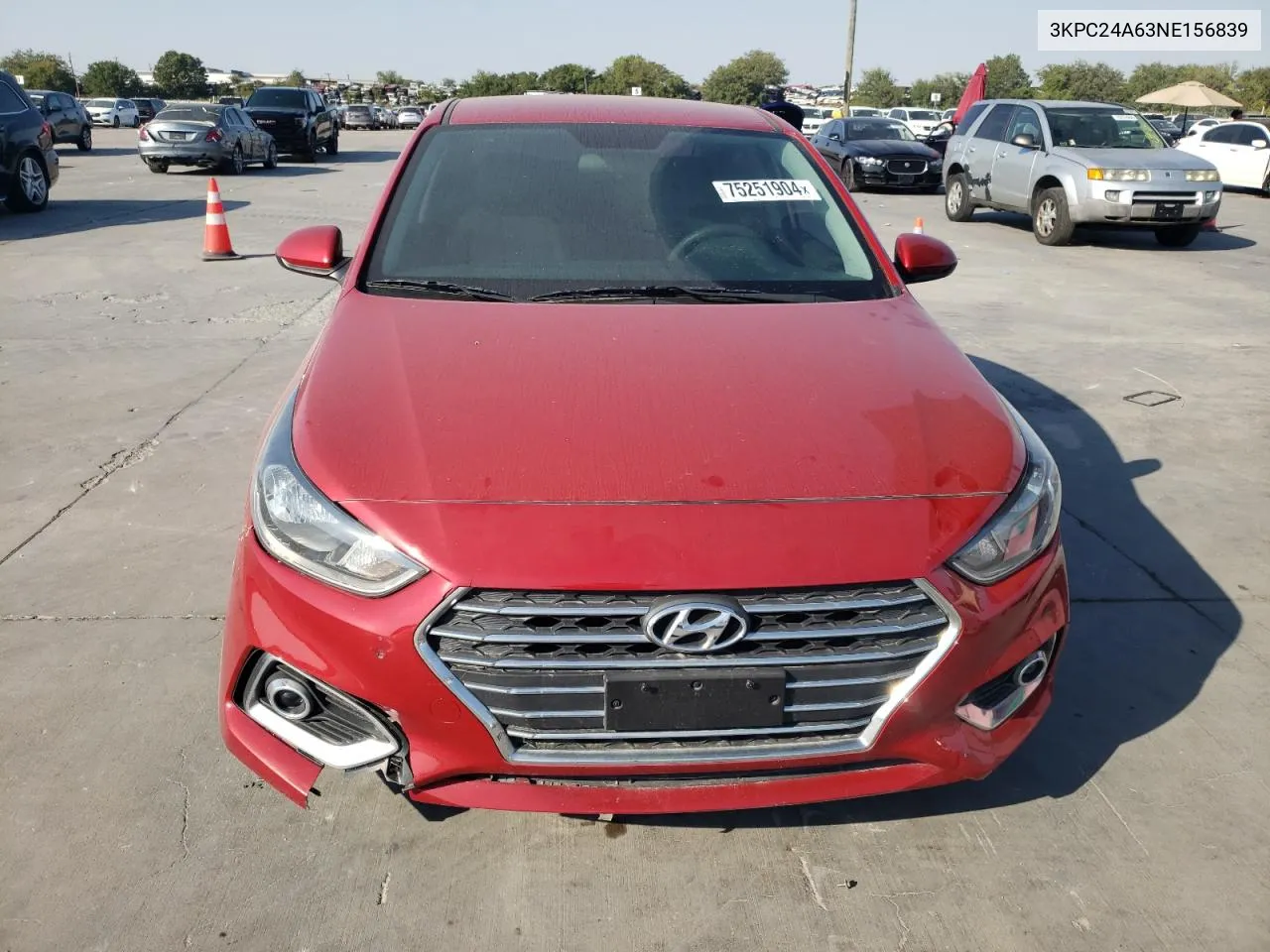 2022 Hyundai Accent Se VIN: 3KPC24A63NE156839 Lot: 75251904