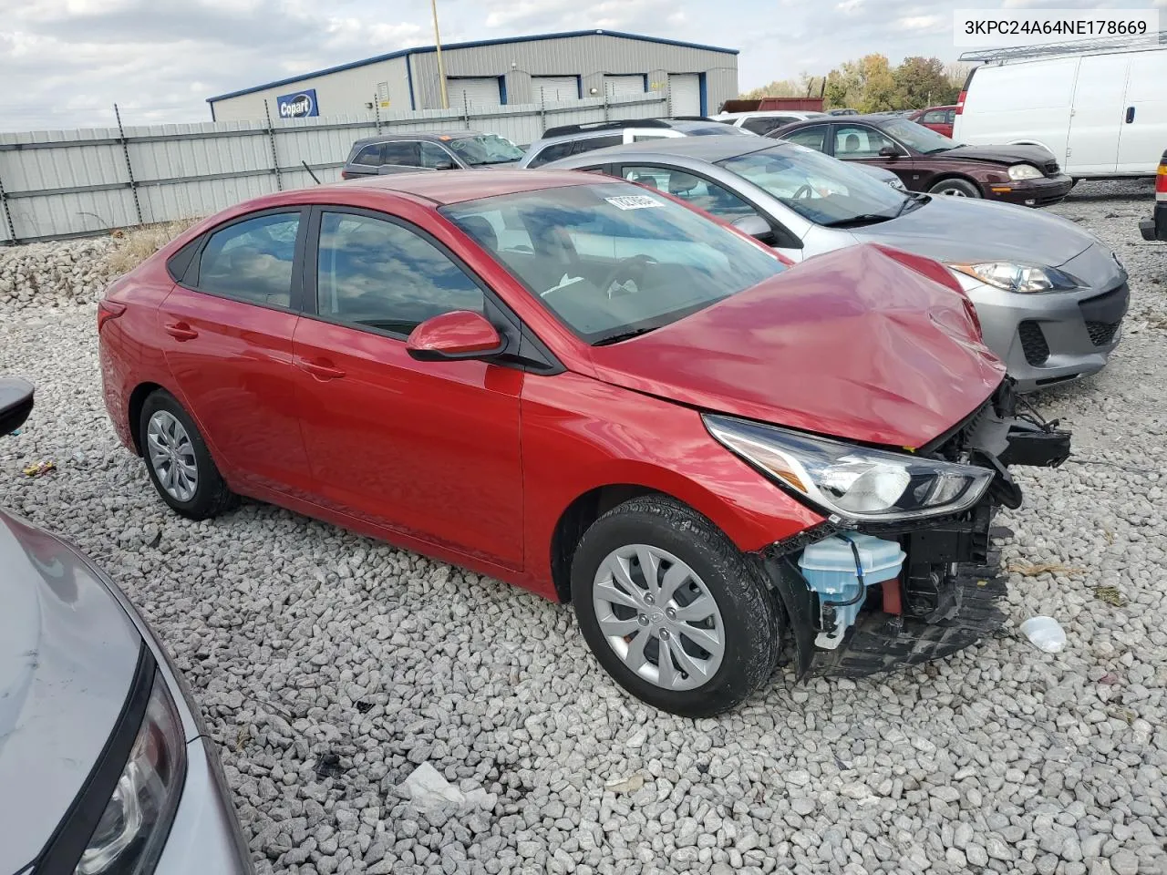 2022 Hyundai Accent Se VIN: 3KPC24A64NE178669 Lot: 78278954