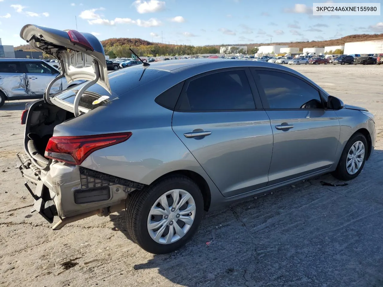 2022 Hyundai Accent Se VIN: 3KPC24A6XNE155980 Lot: 78818704