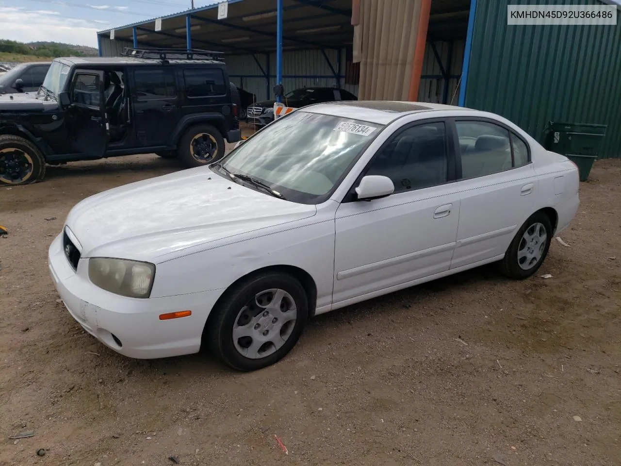 2002 Hyundai Elantra Gls VIN: KMHDN45D92U366486 Lot: 59576134