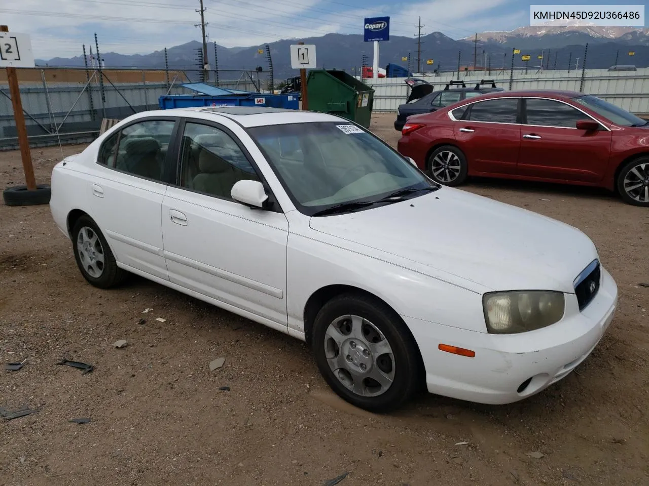 2002 Hyundai Elantra Gls VIN: KMHDN45D92U366486 Lot: 59576134